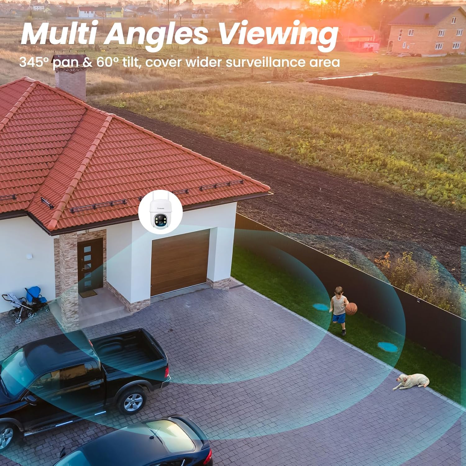 Cinnado 2K Cameras for Home Security-2.4G WiFi Outdoor Camera Wireless Solar/Battery Powered, 360° Viewing, Human Detection, Color Night Vision, Cloud/SD Storage B6 (B6-White-4pack-2.4G)