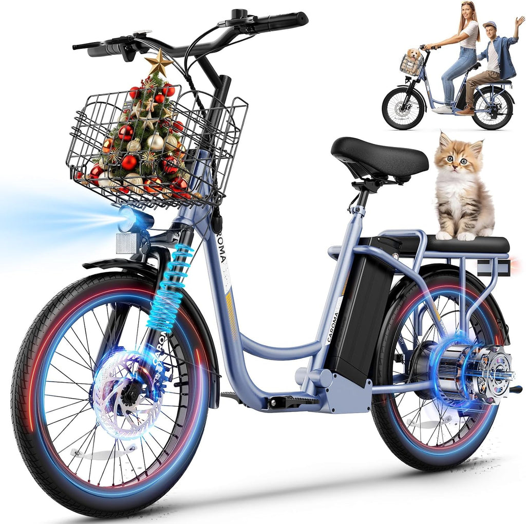 Caroma Peak 1200W/800W/500W/ Electric Scooter with Seat, 20' Off-Road Tires, 15/25/30Miles Range, 20MPH Top Speed, Adjustable Electric Scooter for Adults with Basket, Adults Ebike for Commuting