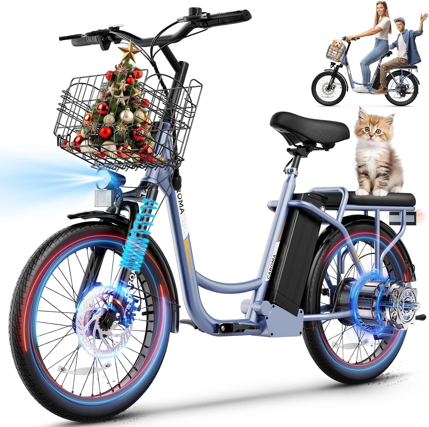 Caroma Peak 1200W/800W/500W/ Electric Scooter with Seat, 20' Off-Road Tires, 15/25/30Miles Range, 20MPH Top Speed, Adjustable Electric Scooter for Adults with Basket, Adults Ebike for Commuting
