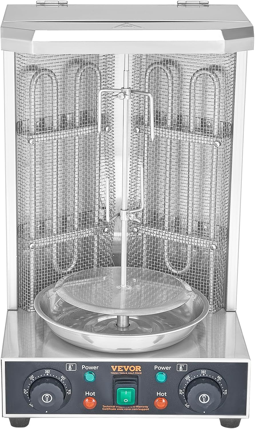 VEVOR Shawarma Grill Machine, 122°F-572°F, 13lbs Capacity, Chicken Shawarma Cooker Machine with 2 Burners, Stainless Steel, Electric Vertical Broiler Gyro Rotisserie Oven for Home and Commercial Use