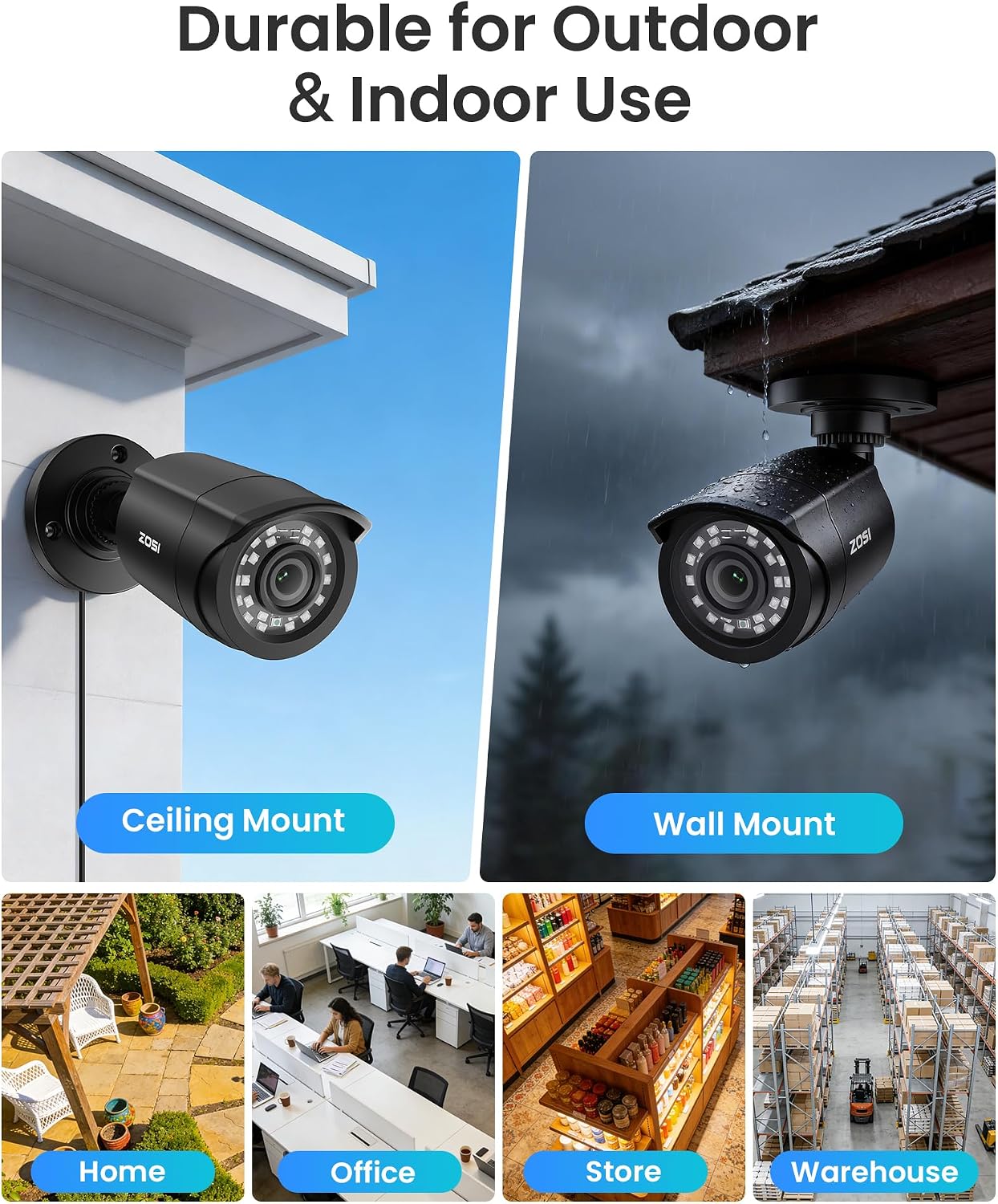 ZOSI 16 Channel Security Camera System with 4TB Hard Drive, 16 x 1080P Indoor Outdoor Wired Cameras, AI Person Vehicle Detection, Night Vision, 16CH DVR for Business 24/7 Recording, No Monthly Fee