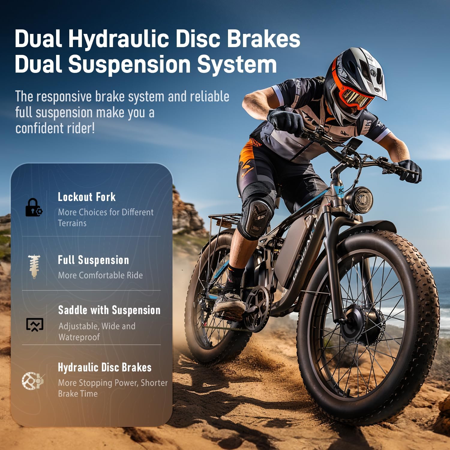 Electric Bike for Adults 51MPH 36Ah 52V Fast Ebike 6000W Peak Dual Motors 26' Full Suspension Fat Tire E Bikes for Men with Hydraulic Brake 130 Miles Electric Bicycle
