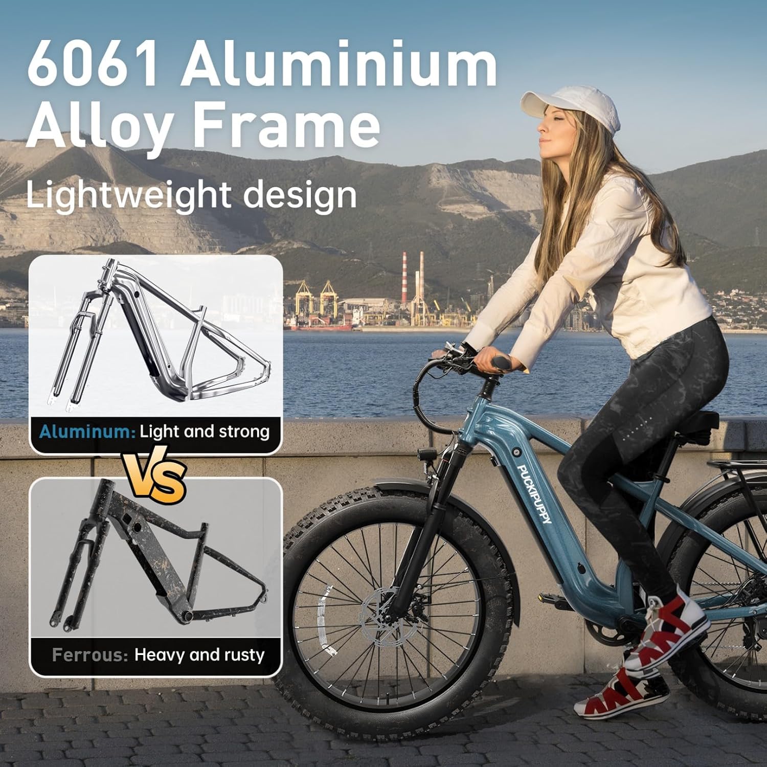 PUCKIPUPPY Electric Bike for Adults 960W, 26' Fat Tire 80Miles Range Electric Mountain Bike, 48V 15AH Removable Battery Ebike, 28MPH 7 Speed Aluminum Frame E Bike with Rear Storage Shelf