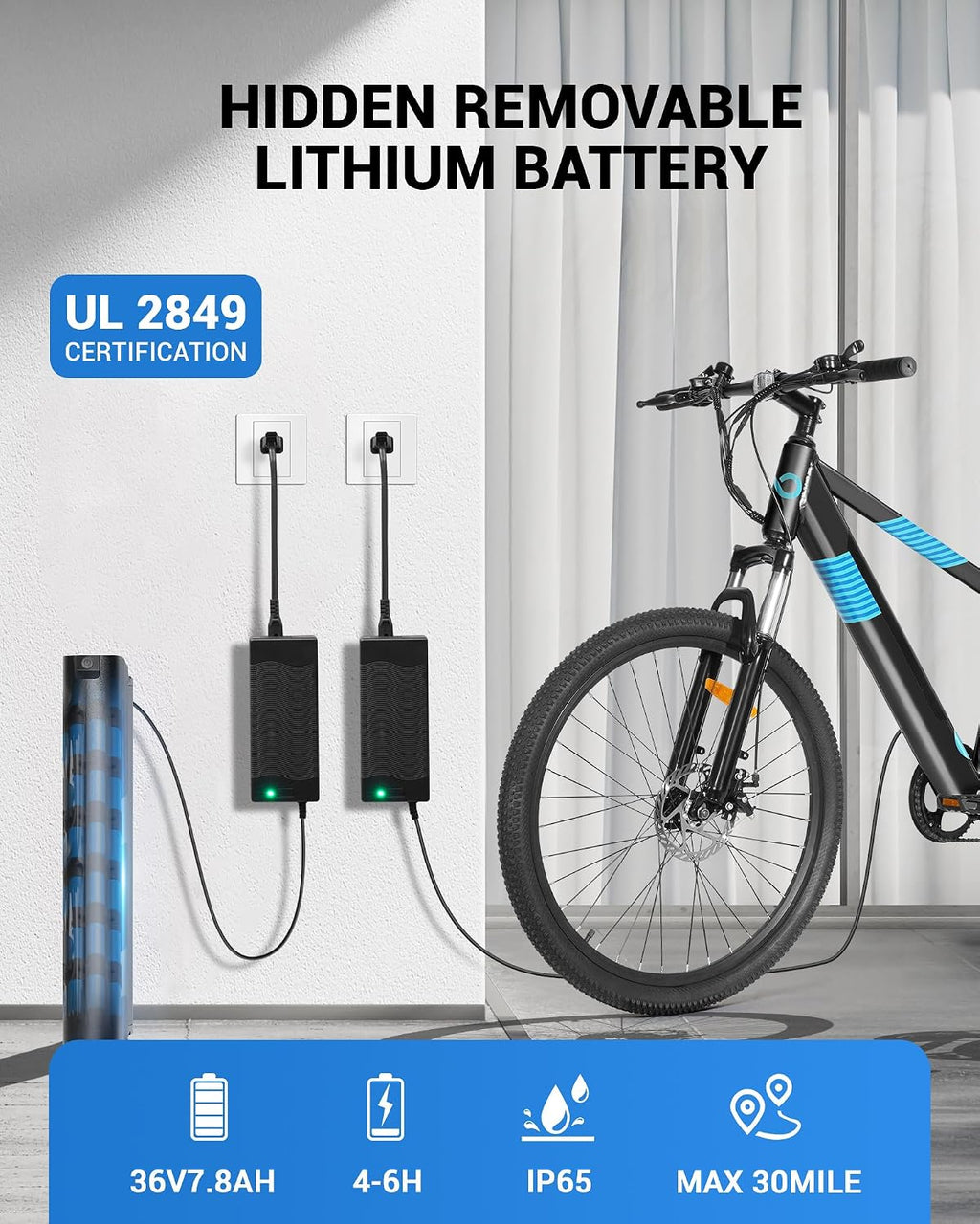 MULTIJOY Electric Bike for Adults,36V Built-in Invisible Removable Battery,350W Brushless Motor(Peak 450W) Electric Mountain Bike,26' Tires&Front Fork Suspension,UL Certified 7-Speed
