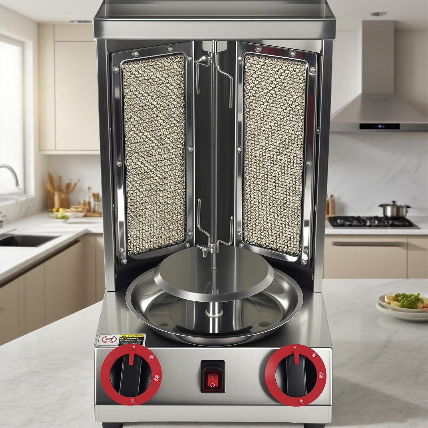 Shawarma Grill Machine Oven Rotisserie Kebab Turkey Machine, Infrared Burner trompo para tacos al pastor，Automatic Rotation,Up to 750°F/400℃,Vertical Skewers, Stainless Steel 110V