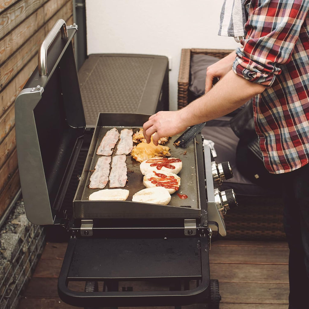 Razor Griddle GGC2030M 25 Inch Outdoor 2 Burner Portable LP Propane Gas Grill Griddle with Top Cover, Wheels, & Storage Shelf for BBQ Cooking, Black