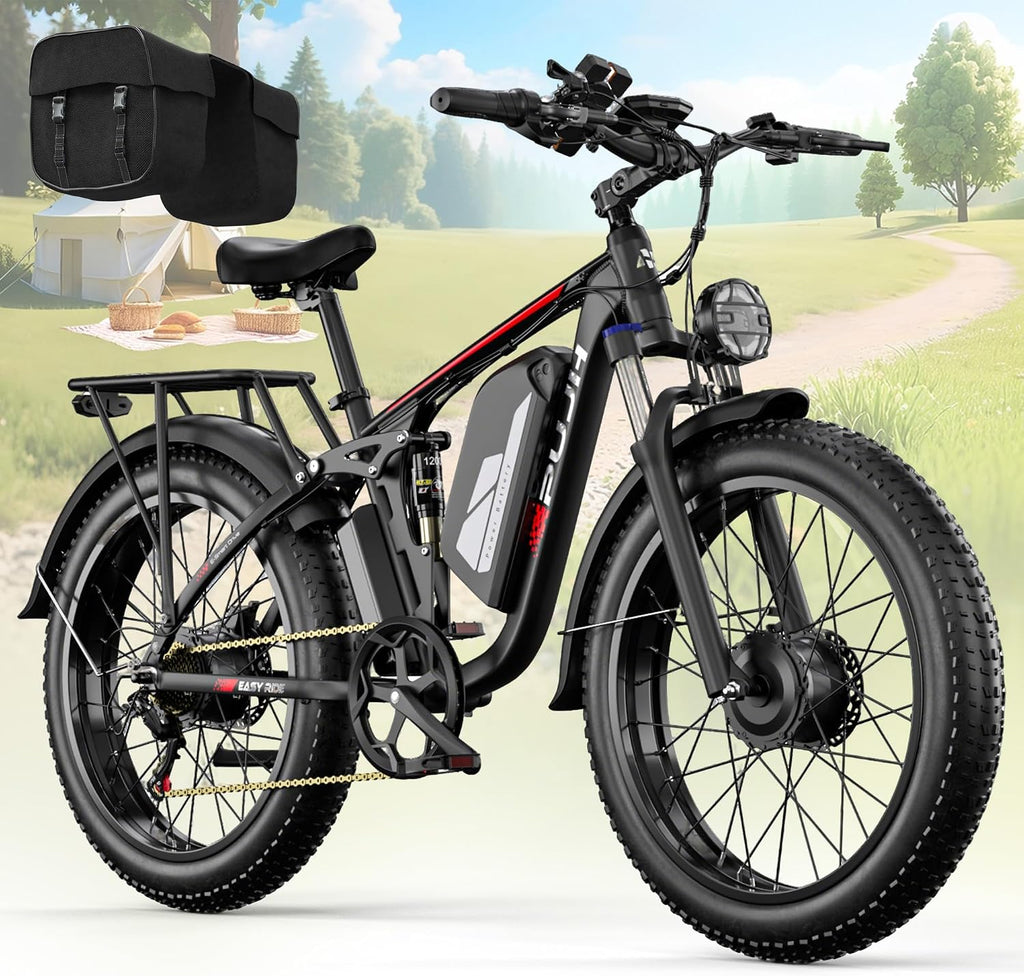 PHJU 6000W Dual Motors 60V 1200wh Electric Bike for Adults, 24'' Fat Tire Max 45 mph,Up to 100 Miles Full Suspension Fast E-Bike for Snow Commuter for Men Women
