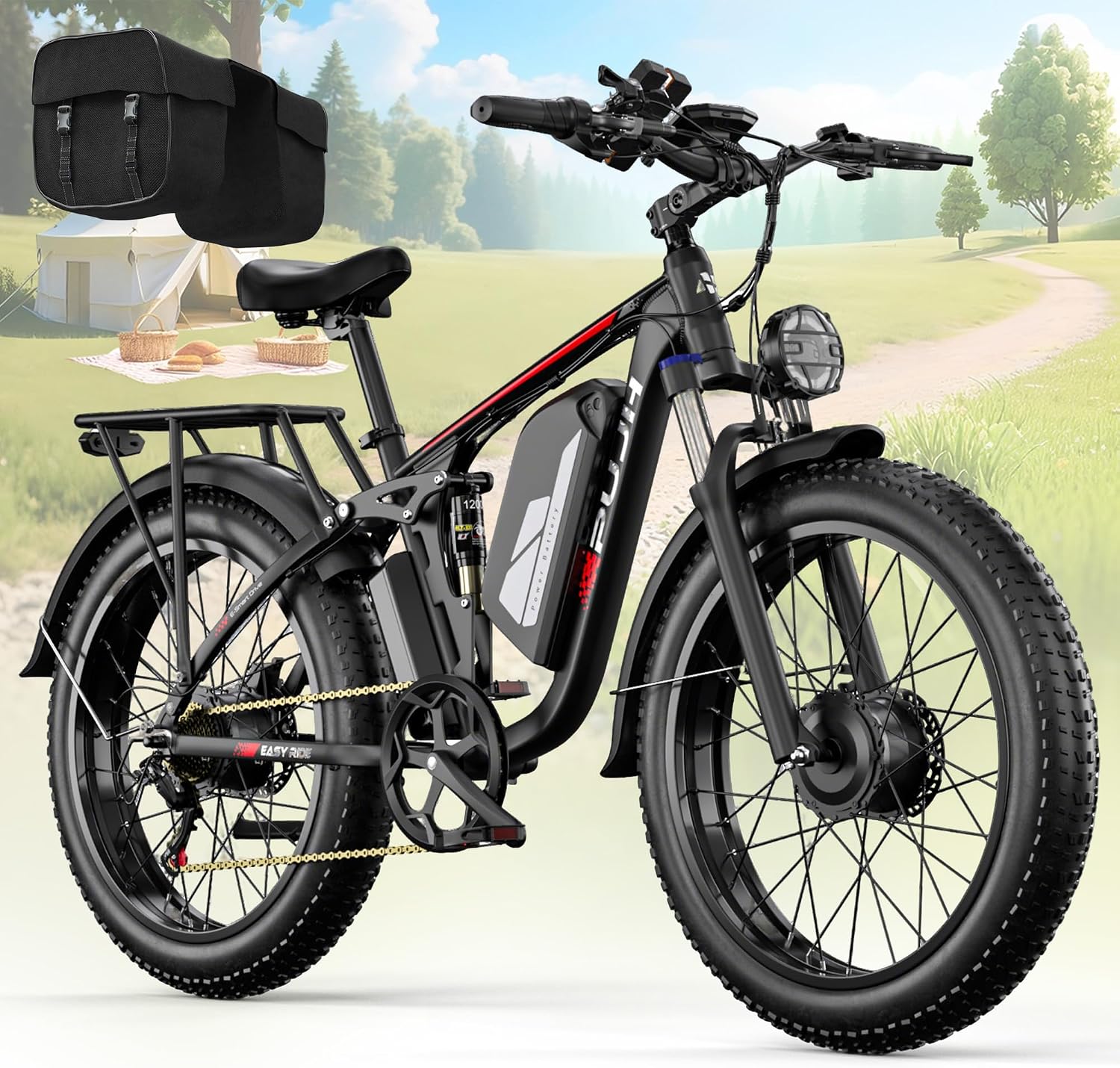 PHJU 6000W Dual Motors 60V 1200wh Electric Bike for Adults, 24'' Fat Tire Max 45 mph,Up to 100 Miles Full Suspension Fast E-Bike for Snow Commuter for Men Women