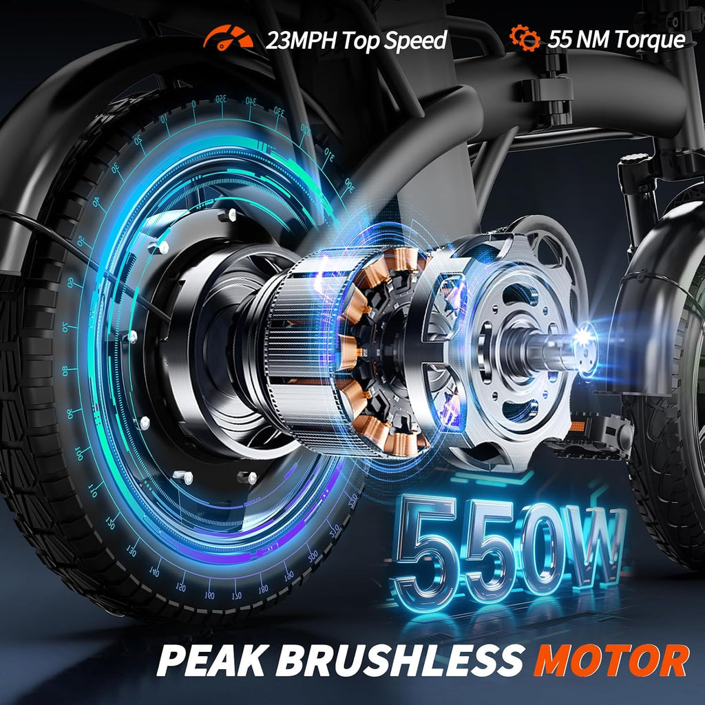 Electric Bike for Adults and Teens,550W Motor 23MPH Folding Ebike with 48V Removable Battery, 35Miles Range&PAS Mode with 14' Foldable Electric Bicycles, Electric Commuter Mini Bikes,UL 2849 Certified