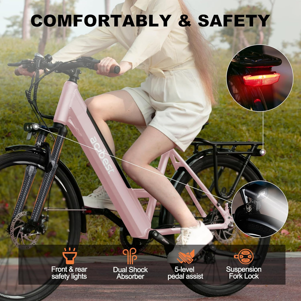ACTBEST Core Electric Bike for Adults - 468Wh Removable Battery, 26 inch Step Thru Electric Bicycle, Peak 750W Brushless Motor Cityrun Ebike, with 7 Speed, Up to 50 Miles