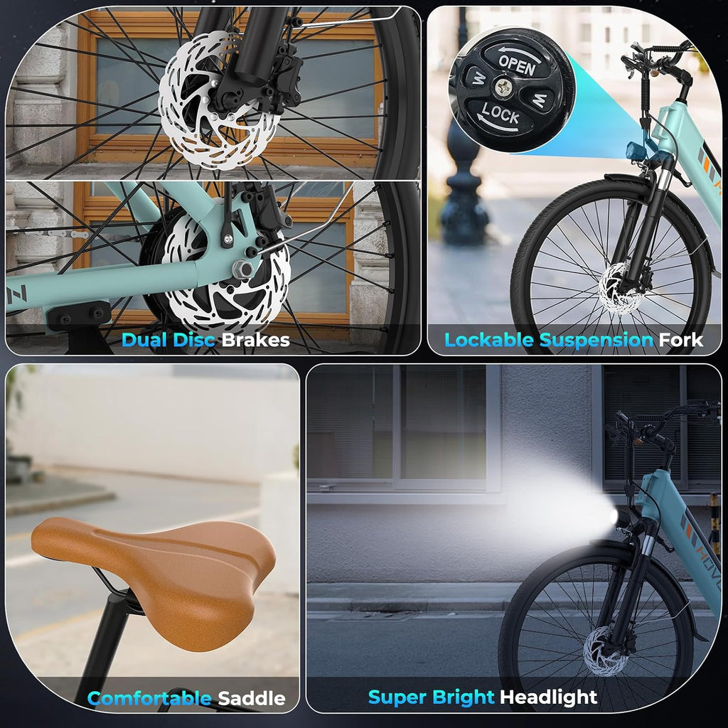 Movcan V80 Electric Bike, 1000W Motor 28MPH 26'' City Cruiser Ebike for Adults, 48V 13Ah Removable Battery Up to 70 Miles, 7-Speed Dual Disc Brake, Mountain E-Bike for Commuting