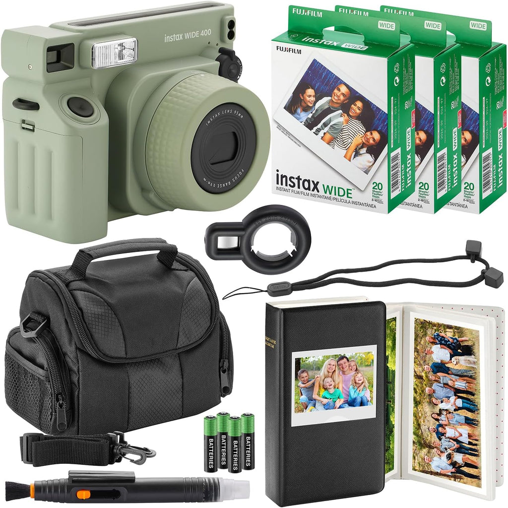 Fujifilm Instax Wide 400 Instant Camera + Camera Case + 4 AA Batteries + Photo Album, Cleaning Pen (60 Sheets)