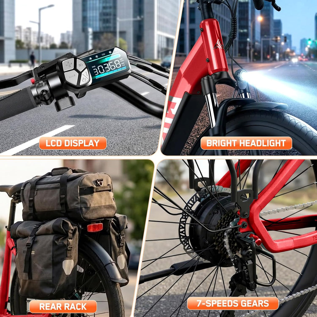 TST Electric Bike for Adults, 1500W Peak Motor 60/100 Miles Fat Tire Ebike with 48V 15Ah/25Ah Removable Battery 20' Fat Tire Electric Dirt Bike Full Suspension and 7-Speed