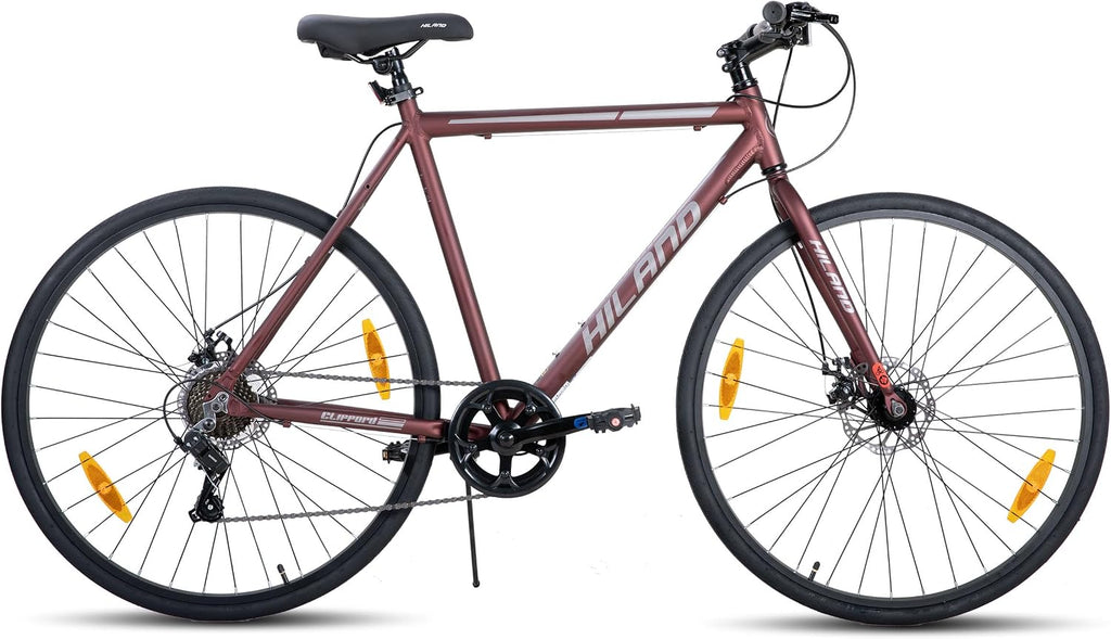 HILAND 700C Road Hybrid Bike, 7 speeds Bikes Urban City Commuter Bicycle with Disc Brake for Men Women Adult Comfortable Bicycle