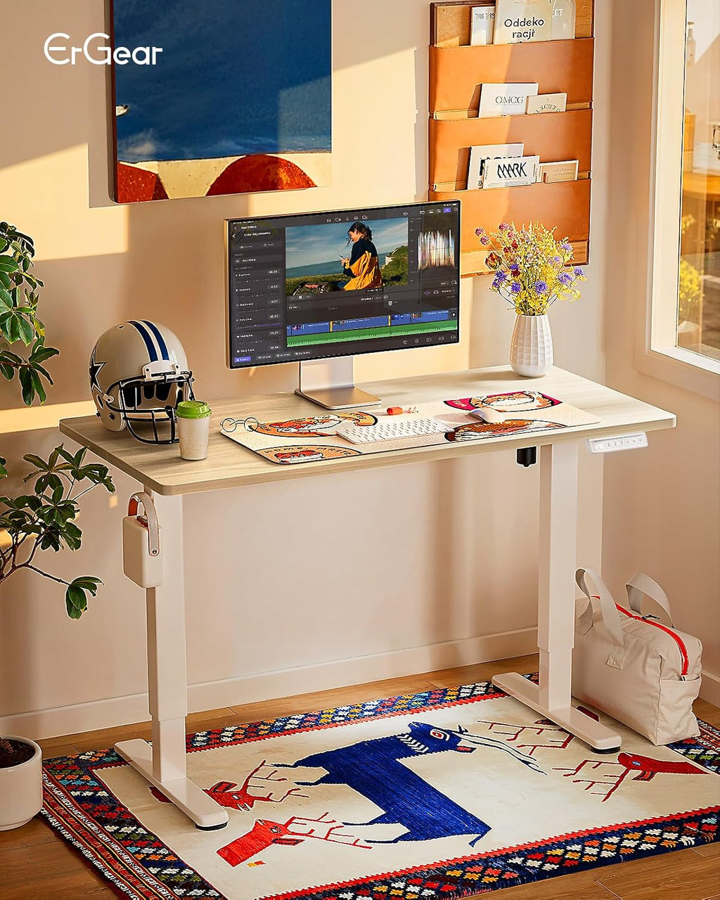 ErGear Height Adjustable Electric Standing Desk, 48 x 24 Inches Sit Stand up Desk, Memory Computer Home Office Desk, Natural