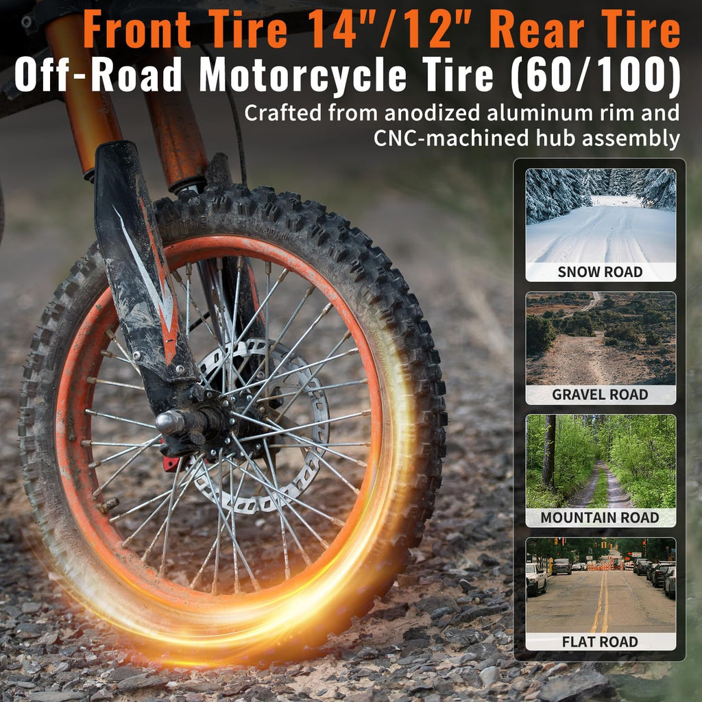 GT54 PRO /GT54 Electric Dirt Bike for Teens, 60V 25AH 40MPH // 48V 27AH 37MPH Ebike with 14'/12' Motorcycle Tire, 3000W/2000W Dual Hydraulic Brakes Mountain Off-Road Dirtbike for Ages 13+