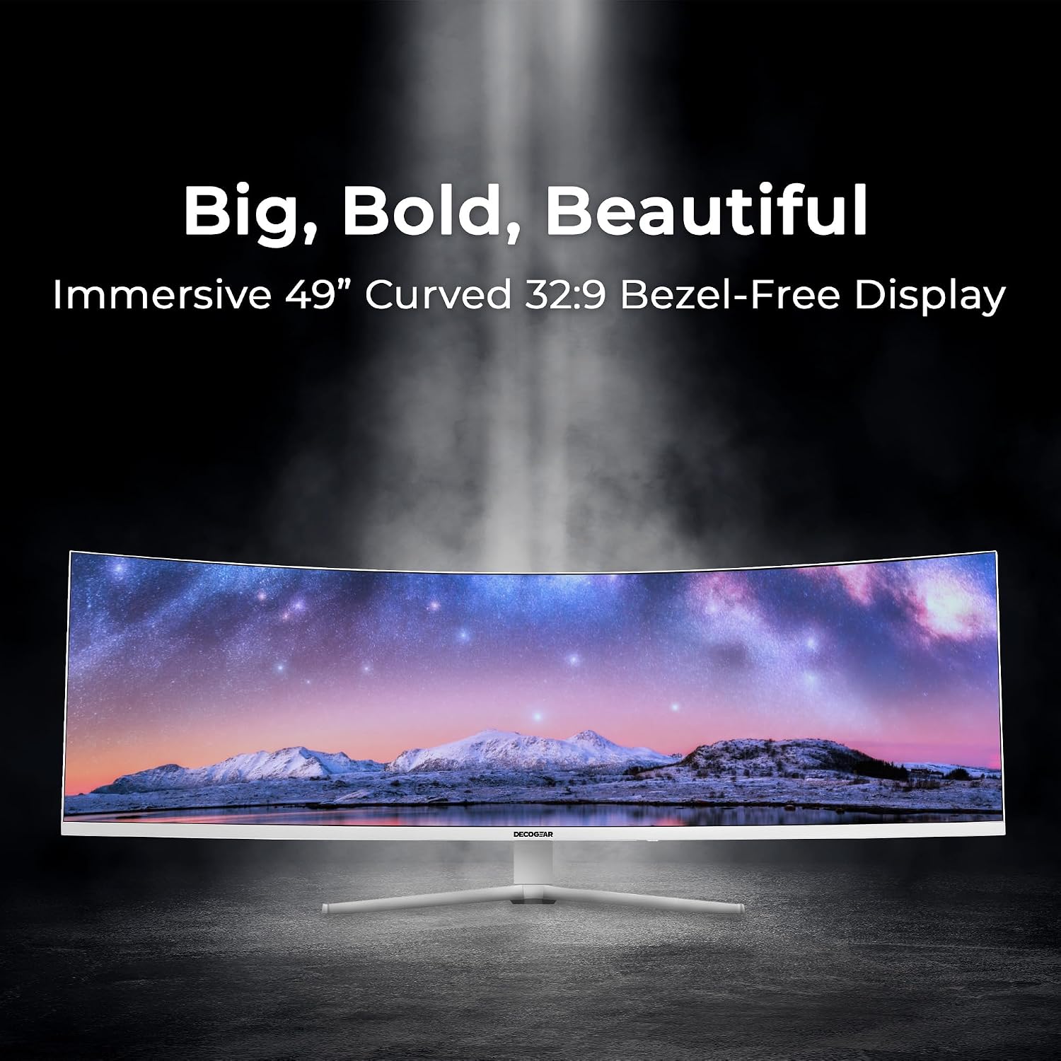 Deco Gear White 49 Inch Curved Monitor, 144HZ Ultrawide DFHD Screen, 3840x1080 32:9 VA Panel, R1500 E-LED, 2 HDMI 2 Display Port, 3000:1, Laptop PC Computer Accessory for Work Gaming Design Create