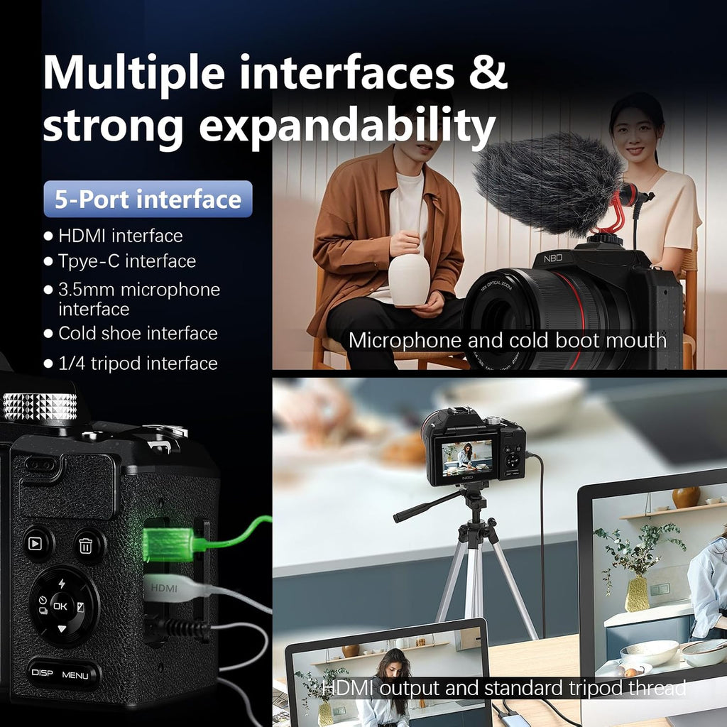 8K & 64MP Professional Cameras for Photography, 48X Zoom (16X Optical + 3X Digital) with Moon Mode, 180° Flip Screen, WiFi, Micro HDMI, 64GB Card & 2 Batteries, Digital Camera for YouTube