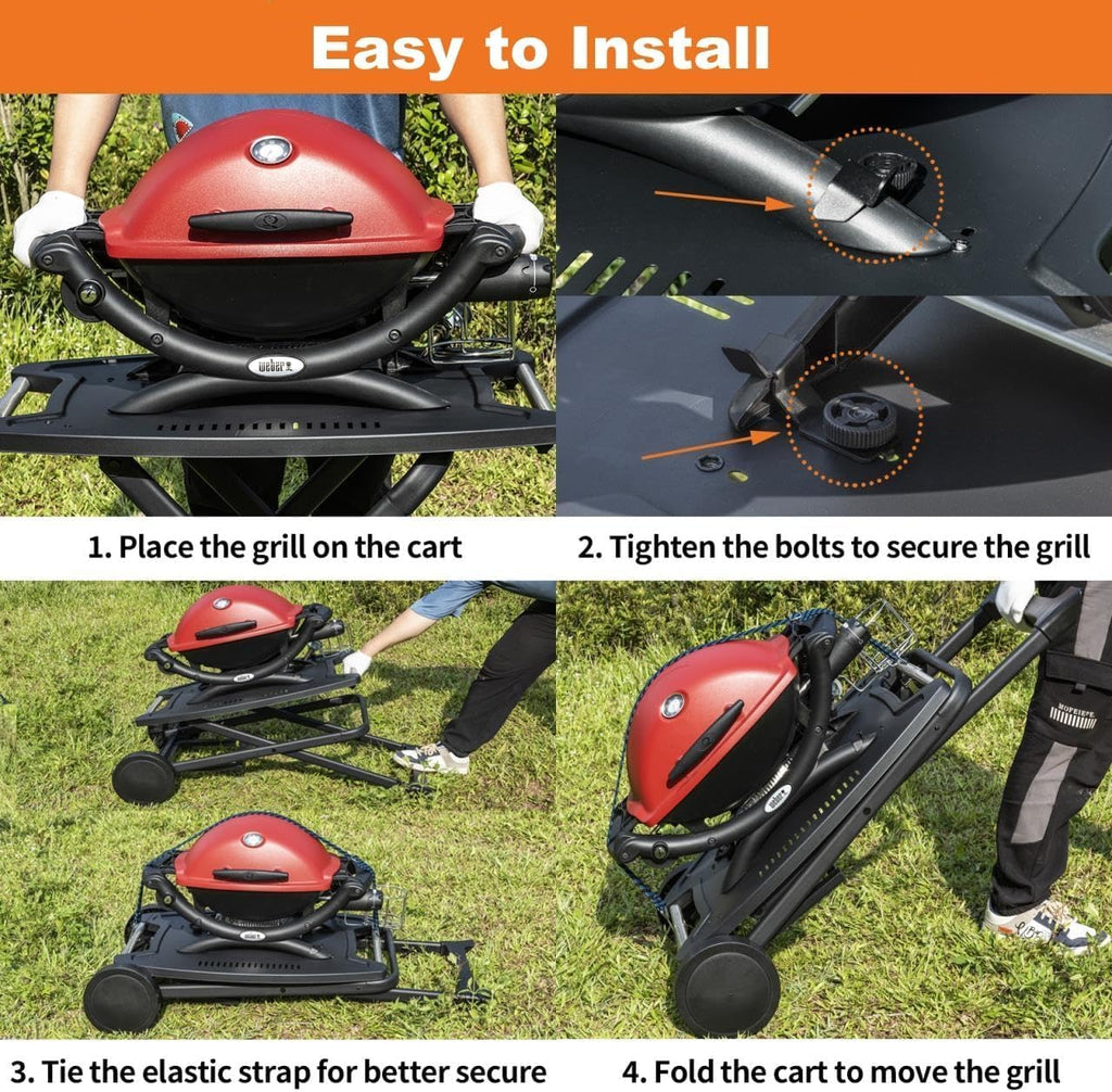 Portable Cart for Weber Q1200, Q1000, Q2200, Q2000, Q2400, Folding Cart for Outdoor BBQ，Portable Stand for Weber Q Series Gas Grills and Ninja Woodfire OG700 Series