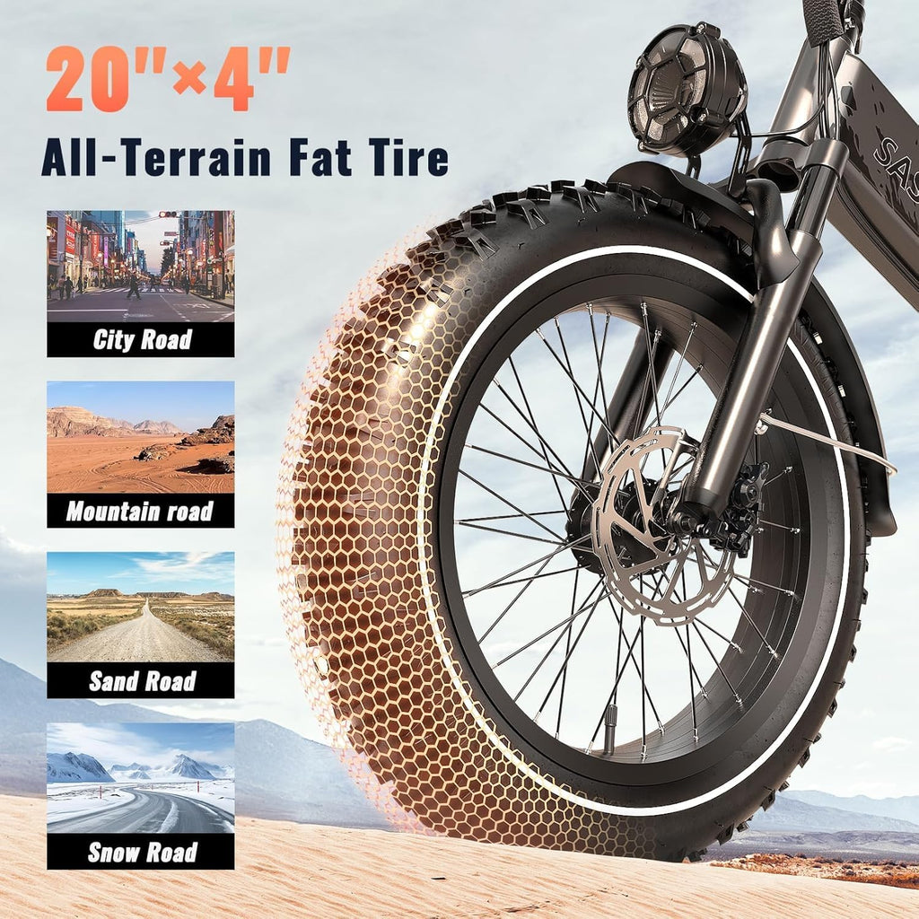 vefreedom 1500W Folding Electric Bike for Adults, 52V 20AH Large Removable Battery E Bike,70 Miles Max Range, 20' x4.0 Fat Tire Ebike, Dual Suspension Commute Electric Mountain Bicycle