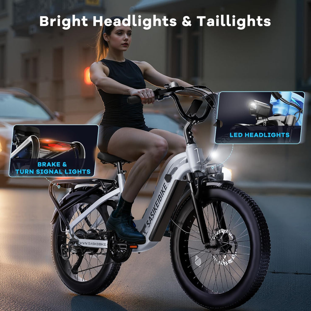 SASIKEIBIKE 1500W Motor Peak Electric Bike for Adults and Teenagers, 48V 20AH Removable Battery Step Thru EBike,80 Miles Max Range, 24' Fat Tire Adult Electric Bicycles for 7 Speed