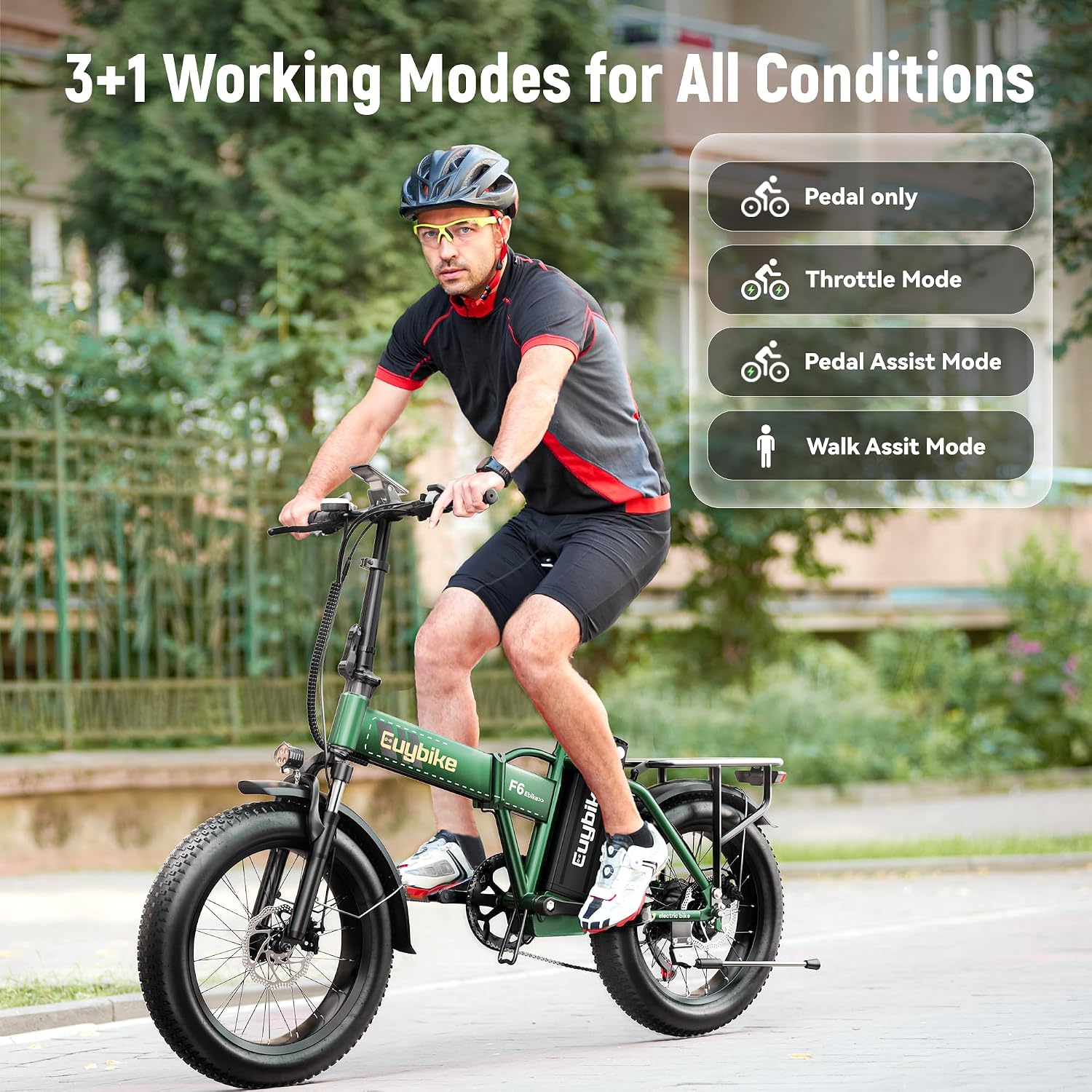 Foldable Electric Bike for Adults, 30+MPH, 48V 20Ah Removable Battery up to 80Miles, 20' Fat Tire Peak 1000W Motor Dirt Ebike Adult Electric Bicycle for City Commute Beach Mountain Adventurous E Bike