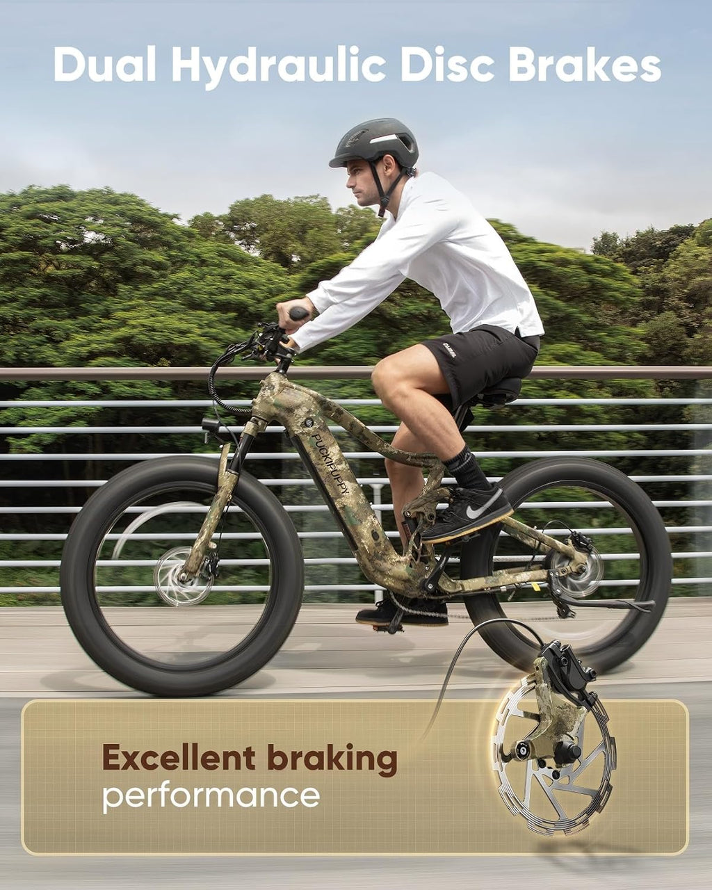 PUCKIPUPPY Electric Bike for Adults 960W, 48V 20AH Battery Adult Ebike, Full Suspension 26' Fat Tire E Bike, 28MPH 80Miles Range Mountain Electric Bicycle, 7 Speed, Hydraulic Disc Brakes