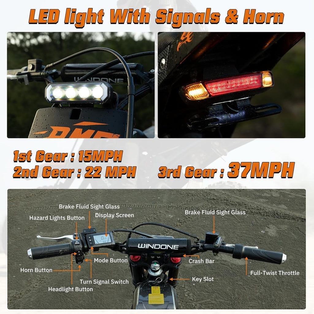 RM7 Electric Dirt Bike for Adults & Teens, 2200W Peak Ebike, 48V 22.5Ah, 37 MPH, 45 Miles, 14'/12' Tire Off-Road Electric Motorcycle, Dual Hydraulic Brakes, Fit Age 13+