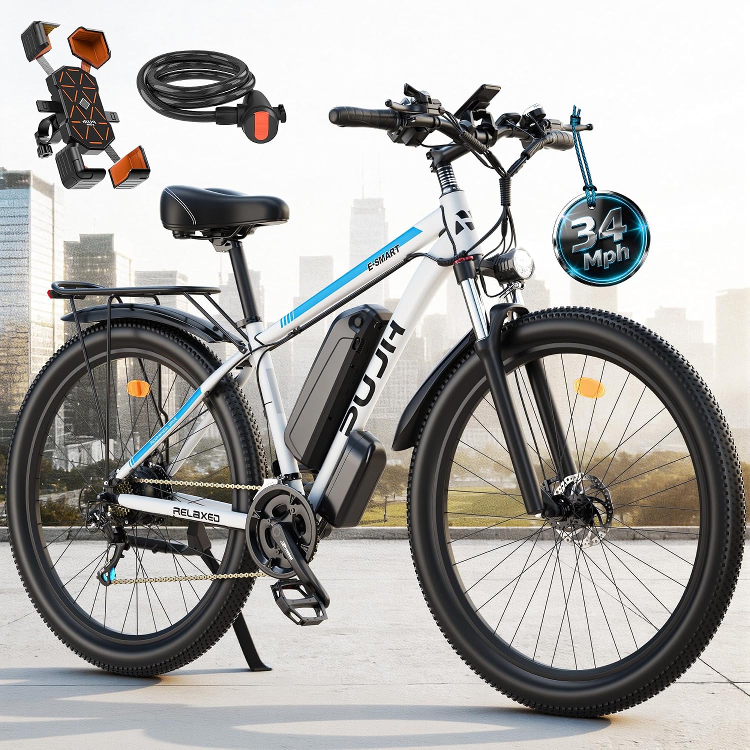 2000W Peak Electric Bike for Adults, 48V 17.5Ah 840Wh 29'' Tires Max 34 mph 30-80 Miles Range City Commuting Class3 Ebike Front Suspension Disc Brake for Off-Road Riding