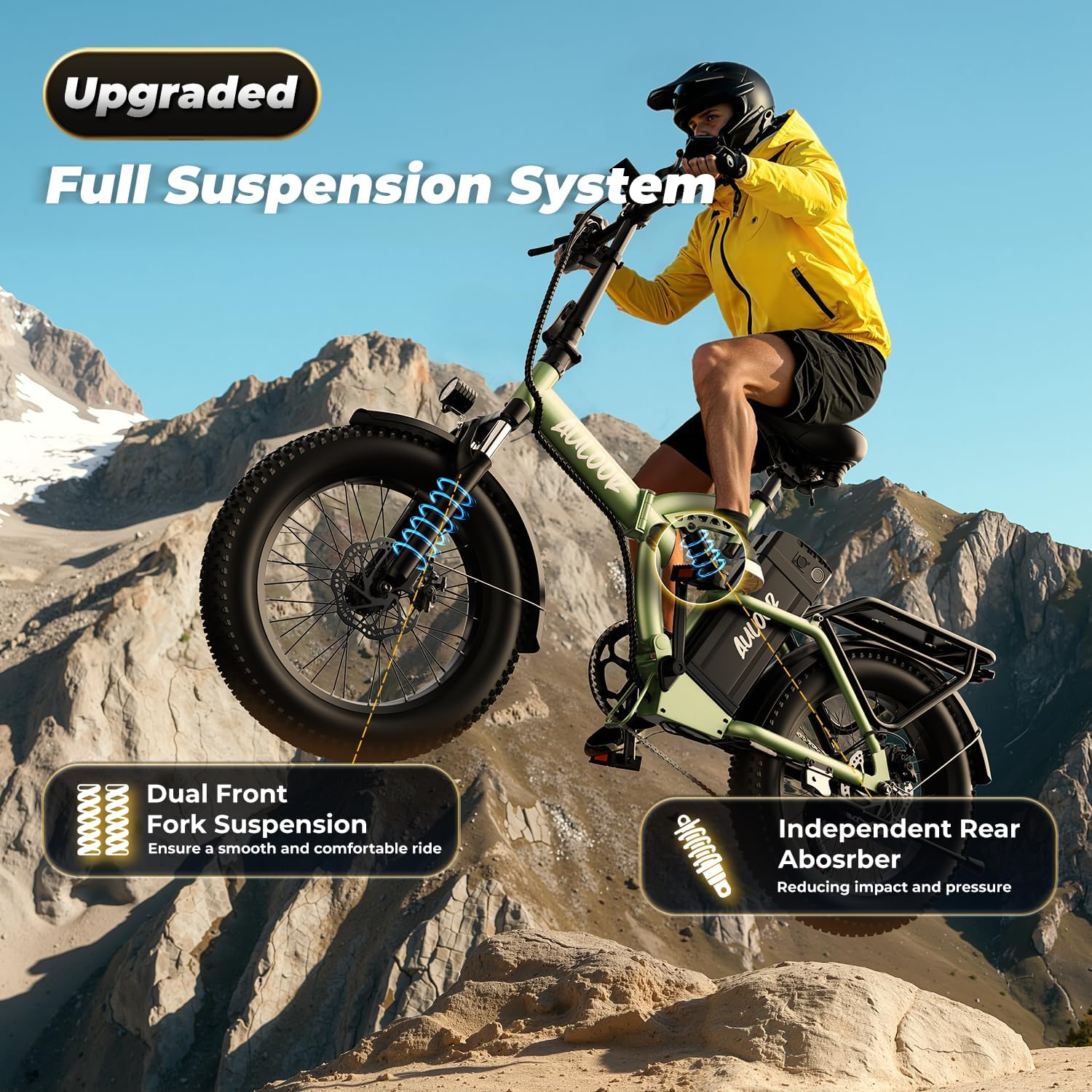 Foldable Electric Bike for Adults, 48V 20Ah Removable Lithium Battery up to 80Miles, 20' Fat Tire 1000W Peak Motor Dirt Ebike Adult Electric Bicycle for Commute Beach Mountain E Bike