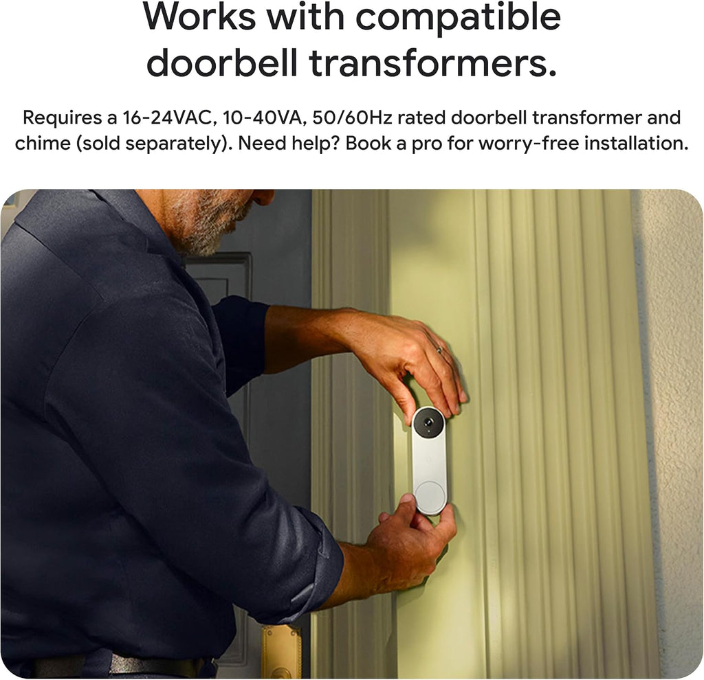 Google Nest Doorbell (Wired, 3rd Gen) - 2K Video and Gemini, Live View, Night Vision, 2-Way Audio - Works with Google Home - 2025 Model - Linen