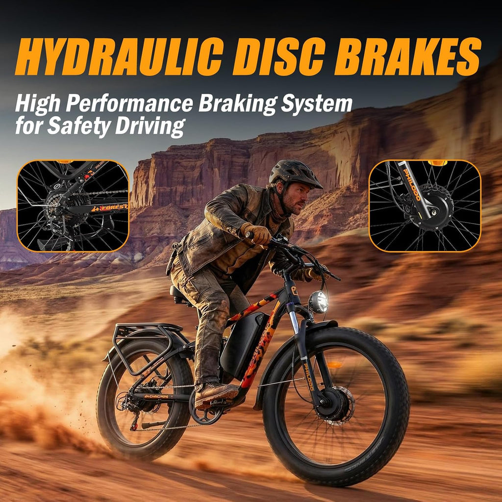 5000w Dual Motor E-Bike 60V Electric Bike for Adults,45 MiIe P-Hour Full Suspension Hydraulic Disc Brakes EBike,26/24x4 Fat Tires Mountain Bikes for All Terrain Snow/Sand