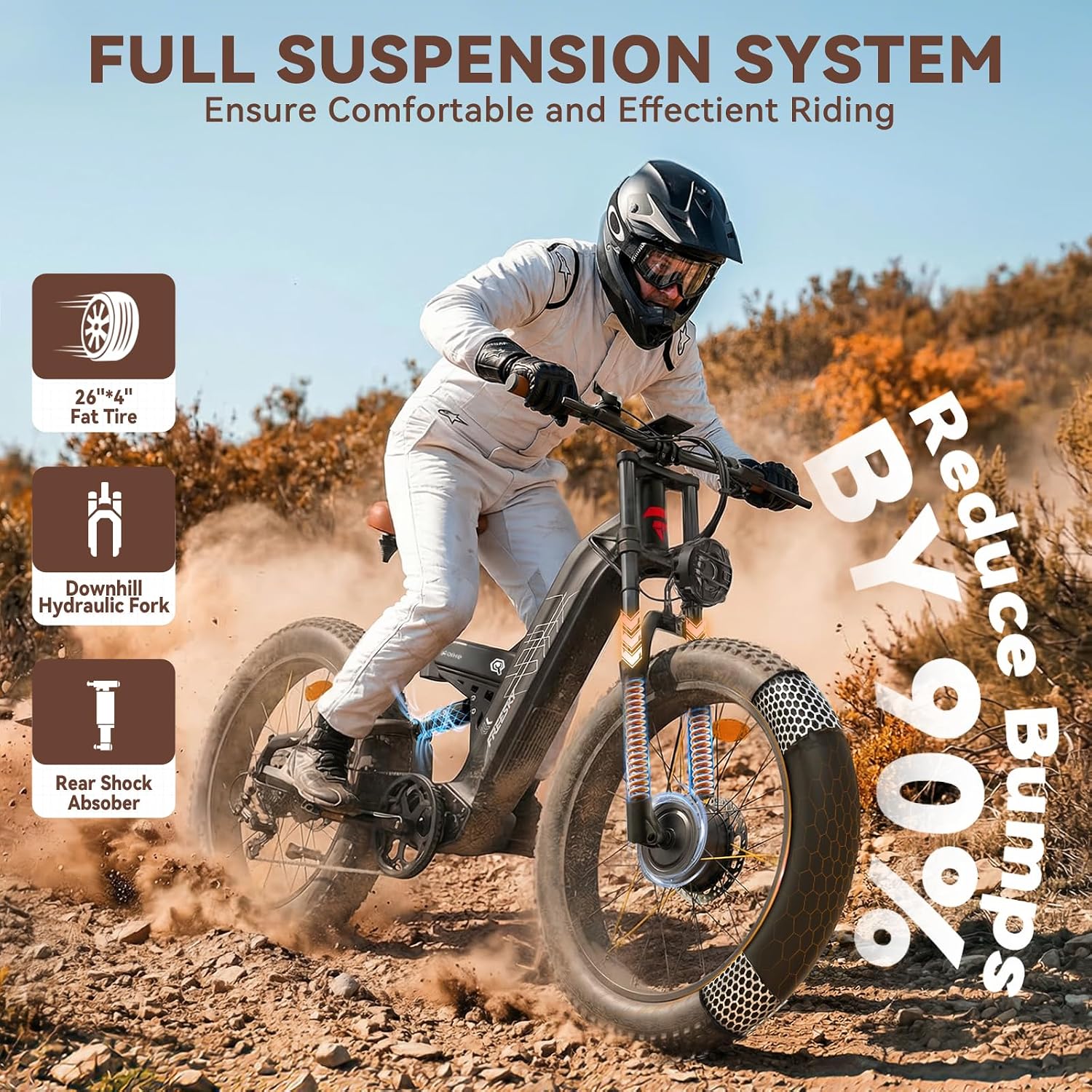 FREESKY 4000W Dual Motor Electric Bike for Adults, 48V 30AH Samsung Cells Battery 120Miles Range, 40MPH AWD Fast E-Bike, 26' Fat Tire Full Suspension Electric Mountain Bike, UL2849 Certified by TÜV