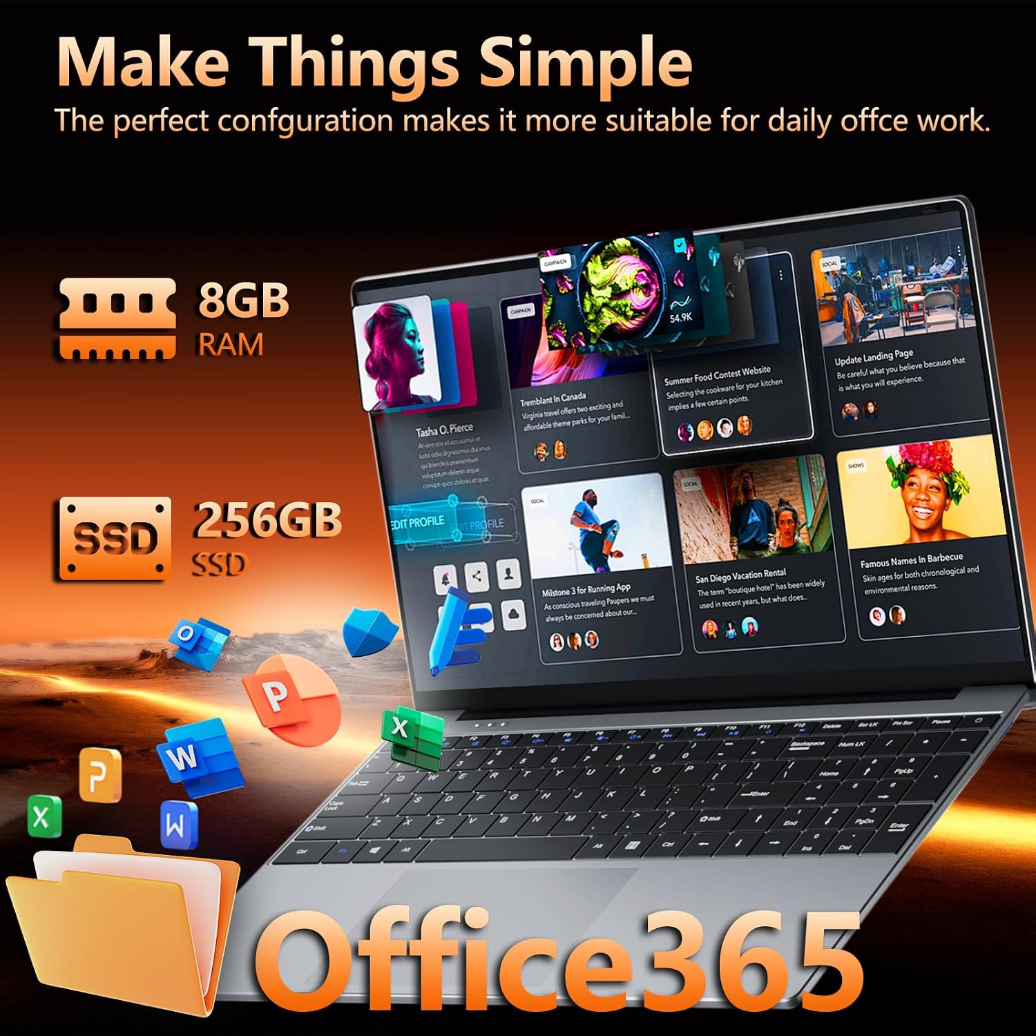 Laptop, 2026 Laptop Computer Core M3-6Y30 CPU, 8GB RAM 256GB SSD, Lap top with 180°Open, UHD Graphics, 15.6' IPS 1080P, WiFi 5, BT4.2, 5000mAh Battery, Win 11/Office Laptops for Student Work