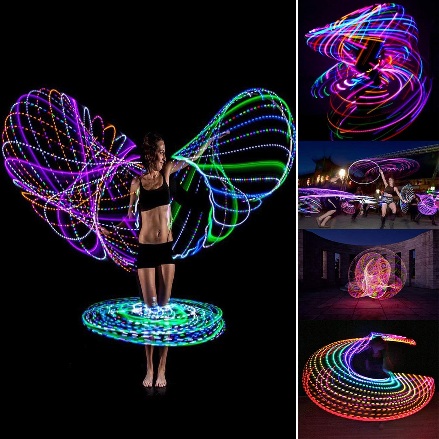 6Pack LED Hoop Dance Exercise Light Up Hoop for Adults, 36in Fitness Equipment Weight Loss Auto Color Changing Strobe Glow Light, 90cm for Hooper(Two AA Batteries are Needed. Not Included)