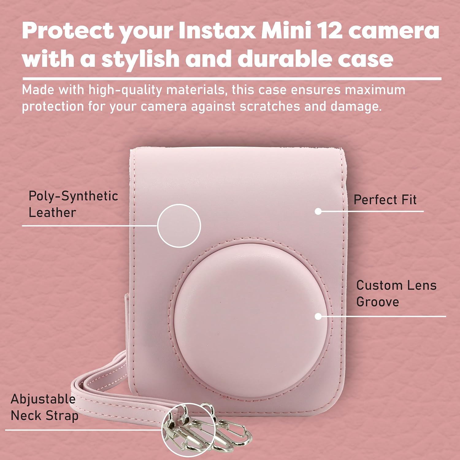 Fujifilm Instax Mini 12 Instant Camera Bundle with Fujifilm Instax Mini Instant Film Value Pack (60 Sheets) with Accessories Including Protective Case, Strap, Photo Album (Blosssom Pink)