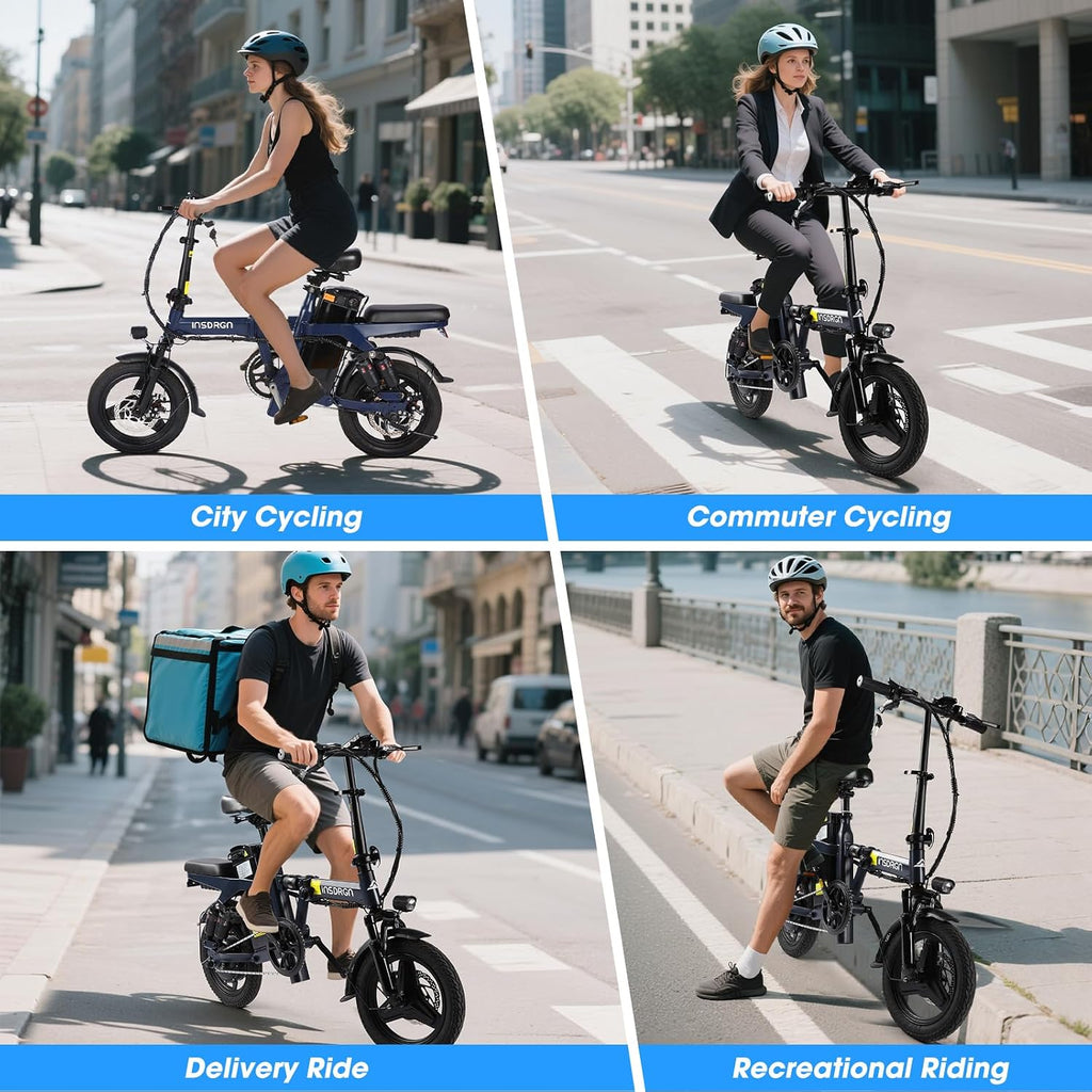 INSDRGN Electric Bike for Adults and Teens,14' Folding Adult E Bike with 650W Peak Motor,20MPH,28Miles Range,Advanced 9-Point Suspension & Dual Disc Brake,Removable Battery,UL 2849 Certified