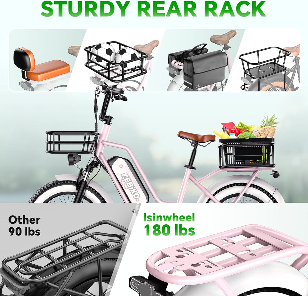bluebiko 2 Seater Electric Bike, 48V 20AH(𝟗𝟔𝟎𝐖𝐇) Large Removable Battery, 𝟏𝟑𝟎𝟎𝐖 Peak Motor, 20'x 4.0' Fat Tire Ebike for Adults, 80+Miles, City Couple E Bike for All Terrain