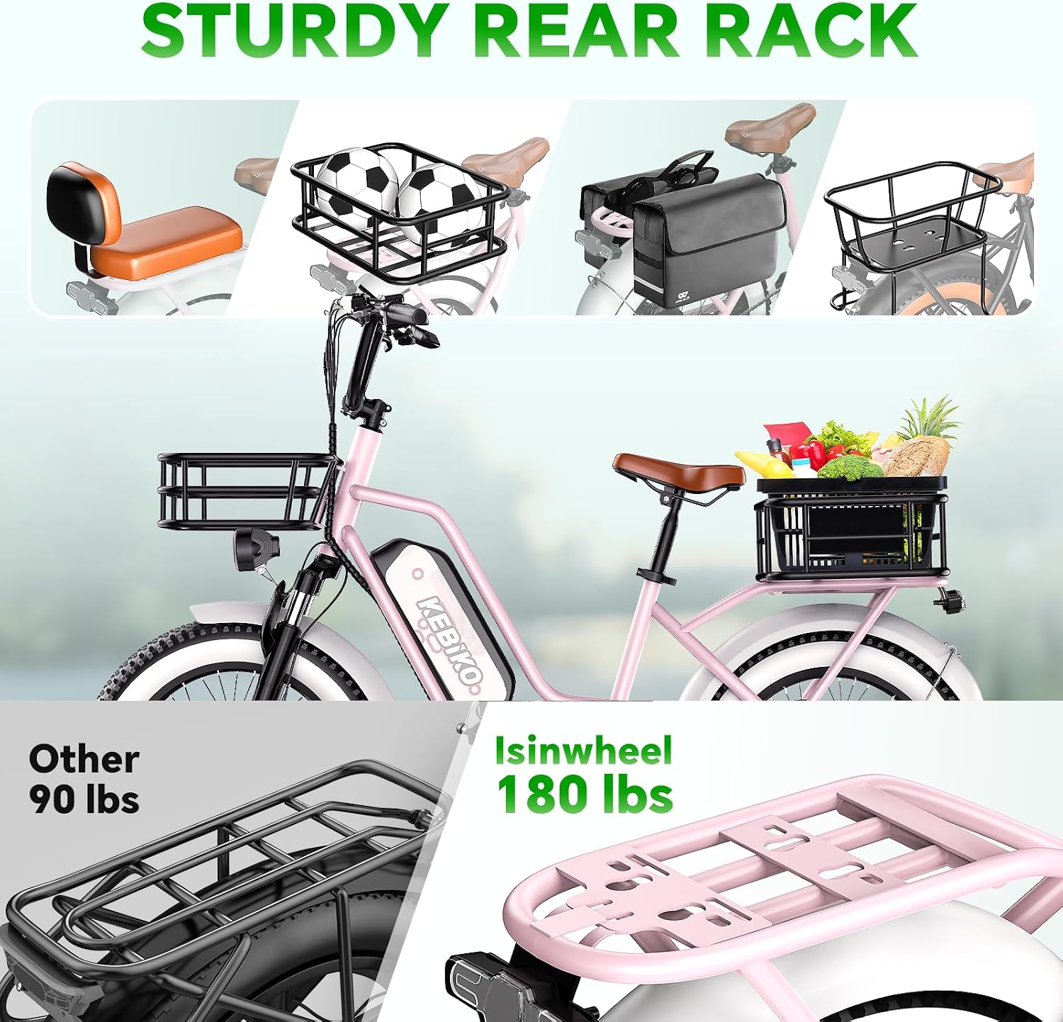 bluebiko 2 Seater Electric Bike, 48V 20AH(𝟗𝟔𝟎𝐖𝐇) Large Removable Battery, 𝟏𝟑𝟎𝟎𝐖 Peak Motor, 20'x 4.0' Fat Tire Ebike for Adults, 80+Miles, City Couple E Bike for All Terrain