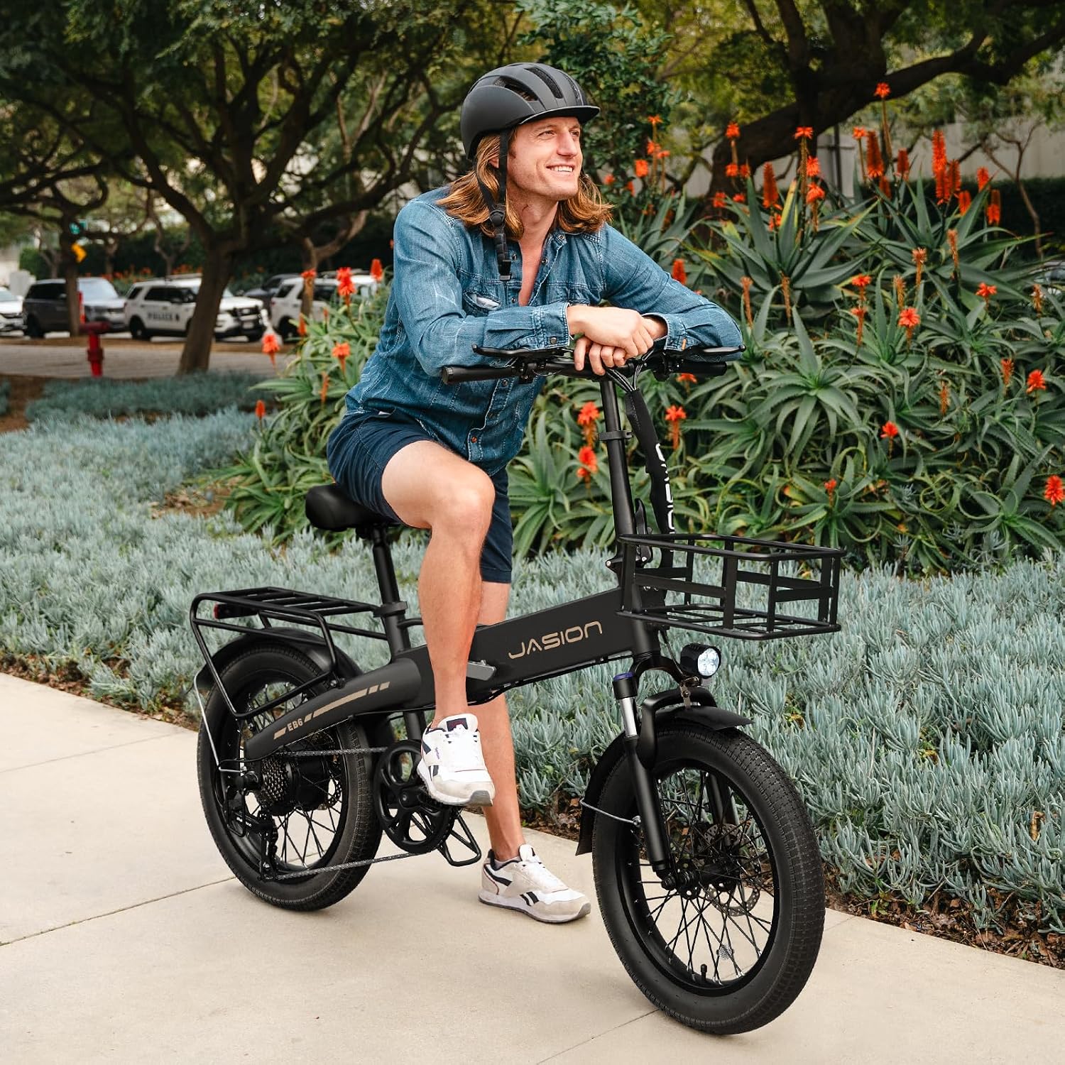 Jasion EB6 Foldable Electric Bike for Adults,【1200W Peak Motor, 25 MPH, 50 Miles Range】 20' Fat Tire Ebike with 48V Built-in Battery, Lightweight Aluminum Frame E Bike for Commuting, Off-Road, Travel