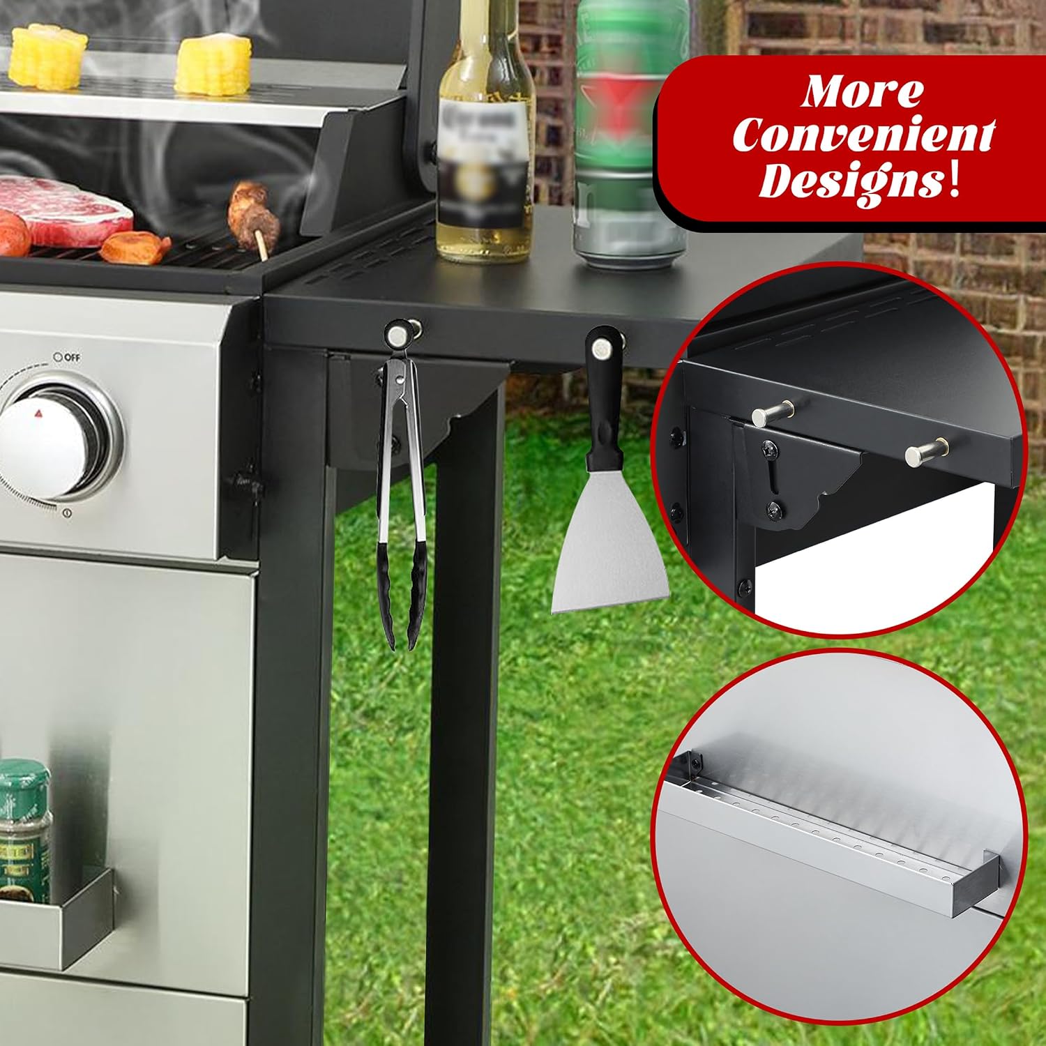 4-Burner Propane Gas Grill with 2 Foldable Side Tables, 34,200 BTU Outdoor BBQ Grill with Porcelain-Enameled Flame Tamers, Built-in Thermometer, Easy Assembly for Patio, Backyard BBQ