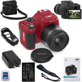 Minolta ProShot 64MP Digital Camera – 10x Optical Zoom, 4K Ultra HD Video, Macro Shooting, Anti-Shake, 3-inch LCD Screen, Face Detection – Includes 32GB SD Card, Battery & Case (Red)