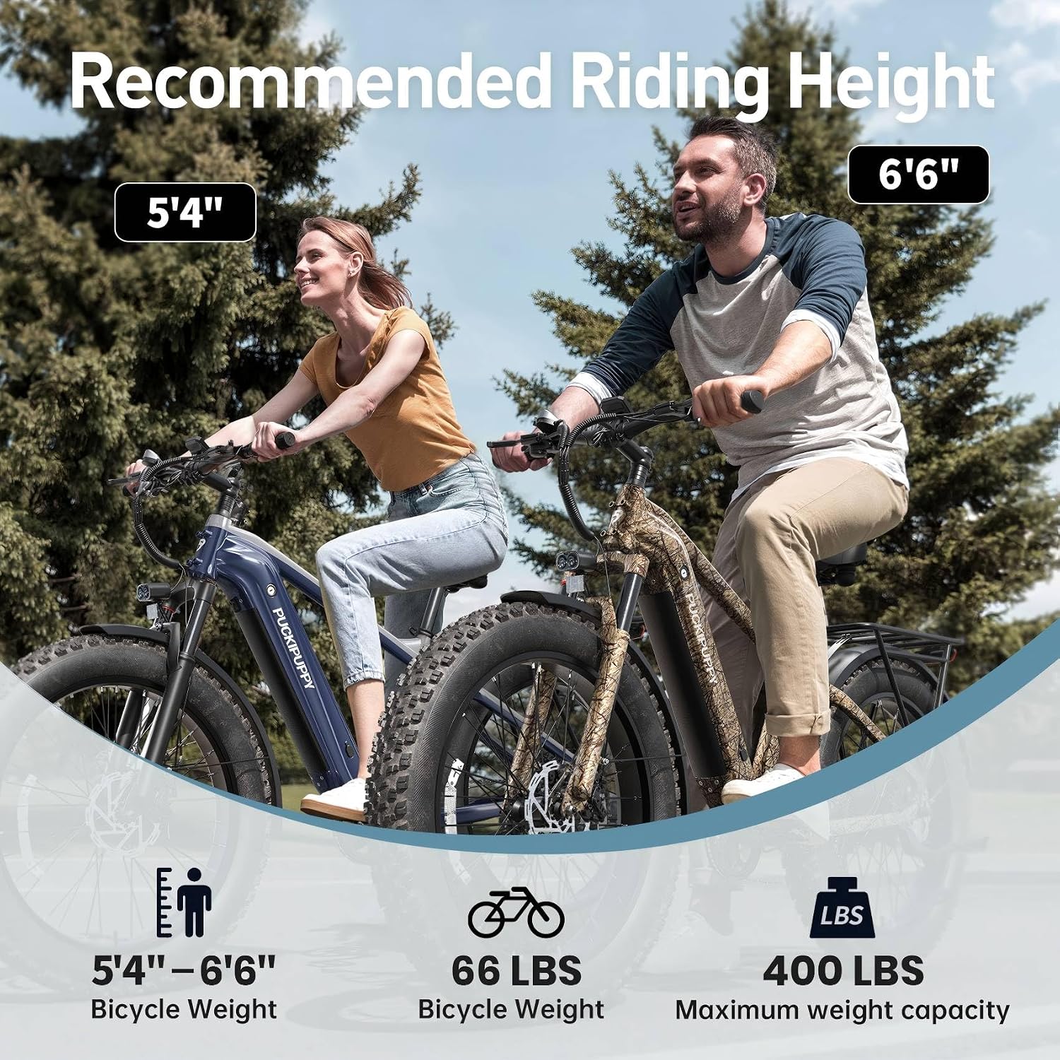 PUCKIPUPPY Electric Bike for Adults 960W, 26' Fat Tire 80Miles Range Electric Mountain Bike, 48V 15AH Removable Battery Ebike, 28MPH 7 Speed Aluminum Frame E Bike with Rear Storage Shelf