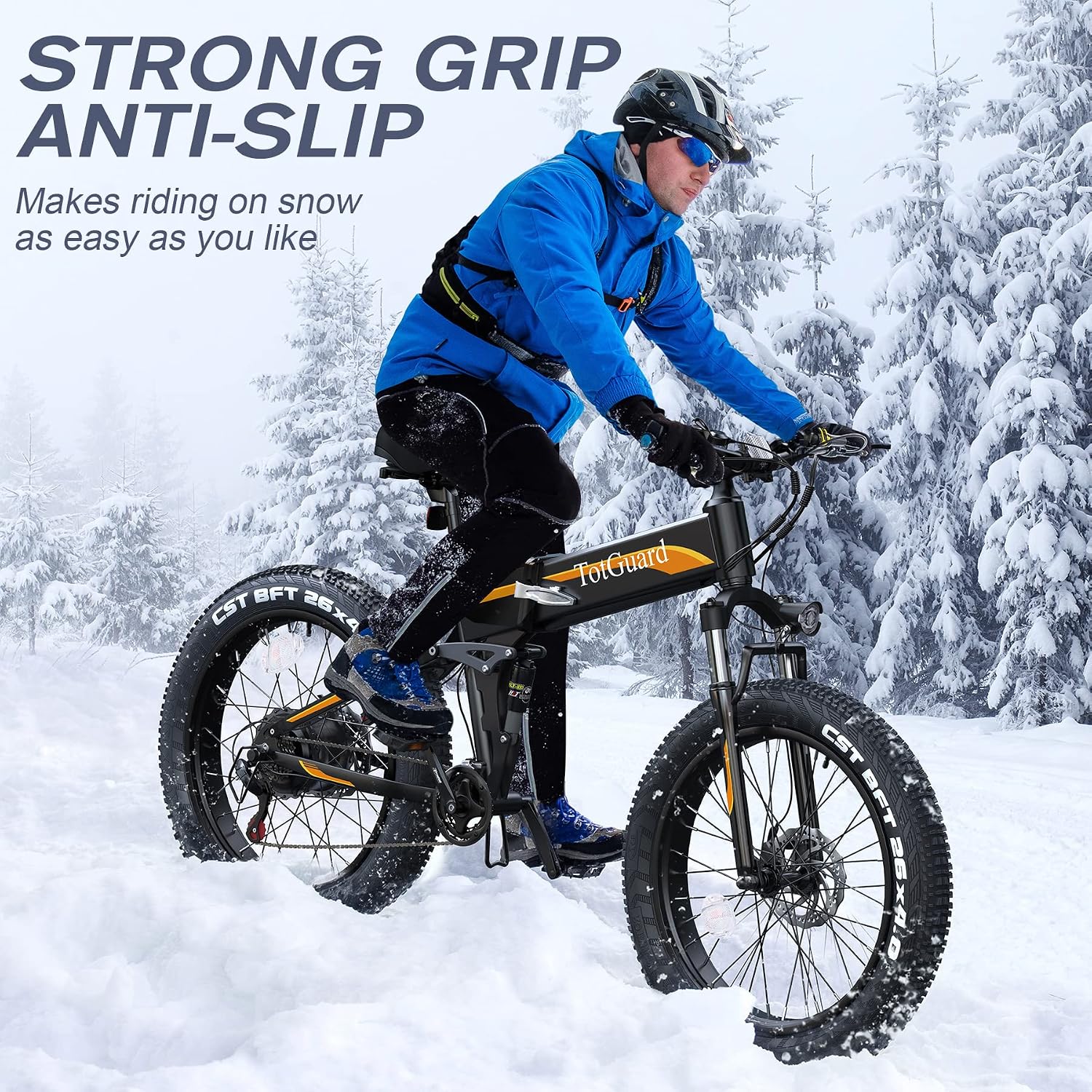 Wooken 26' x4.0 Fat Tire Electric Bike, Folding Electirc Bike for Mountain Commuter, 500W Motor 19.8 MPH, Ebikes for Adults with 48V/10.4Ah Removable Battery, Suspension Fork, 21 Speed Ebike