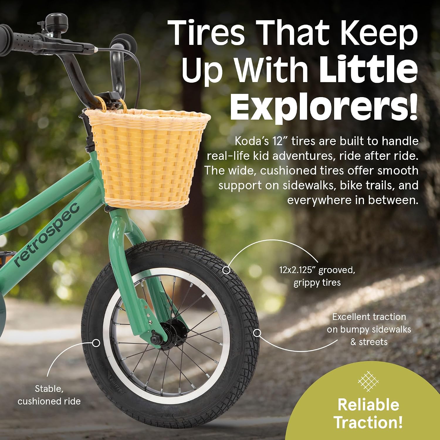 Retrospec Koda Plus Kids Bike for Boys & Girls Ages 2-3 Years - Children's Bicycle, Adjustable Seat & Handlebars, Removable Training Wheels, Front Hand Brakes, Rear Coaster Brake & Safety Bell