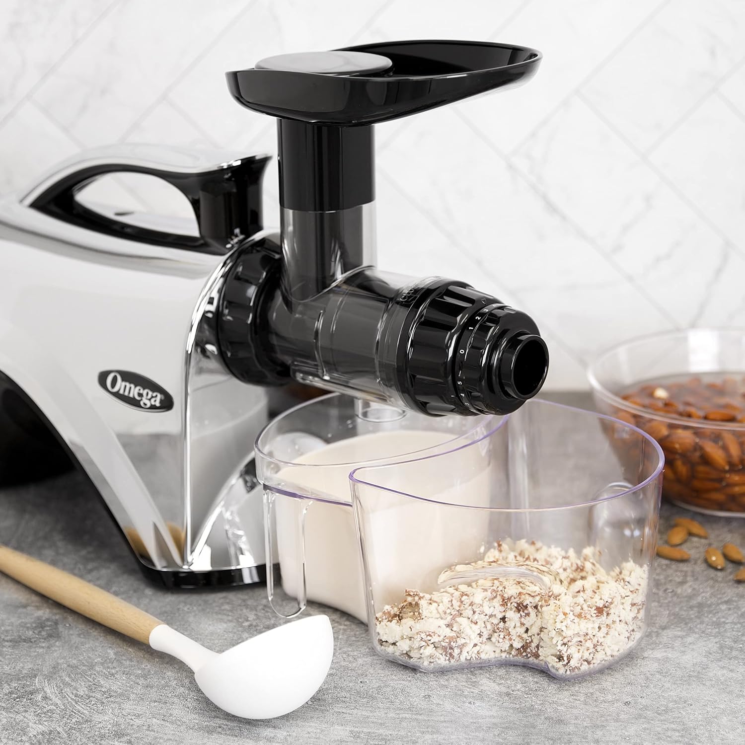 Omega Juicer Premium Vegetable and Fruit Juice Extractor and Nutrition System Makes Nut Milks Baby Food and Sorbets, Adjustable Pressure Settings 80-RPM Slow Masticating Juicer, 150-Watts, Silver