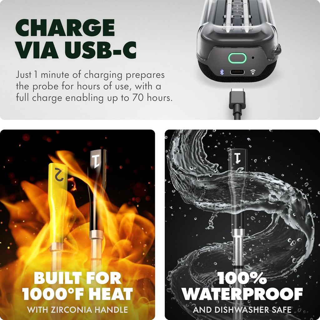 CHEF iQ Sense | Smart Wireless Meat Thermometer | 2 Ultra-Thin Probes | WiFi Unlimited Range | 1000°F Heat Safe | 5 Sensors | BBQ, Grill, Oven, Smoker, Air Fryer | Gen3