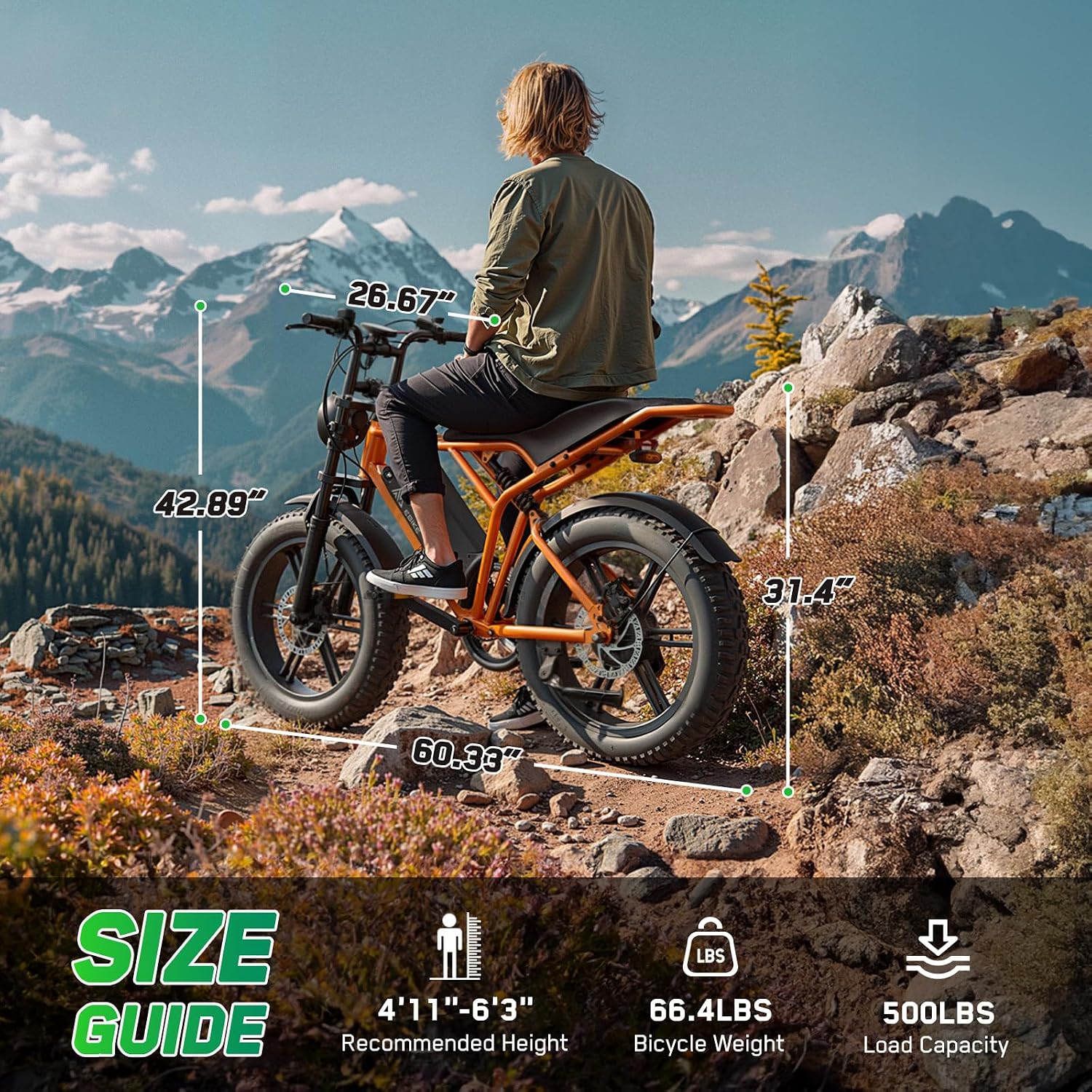 TST Electric Bike for Adults, 1500W Peak Motor 60/100 Miles Fat Tire Ebike with 48V 15Ah/25Ah Removable Battery 20' Fat Tire Electric Dirt Bike Full Suspension and 7-Speed