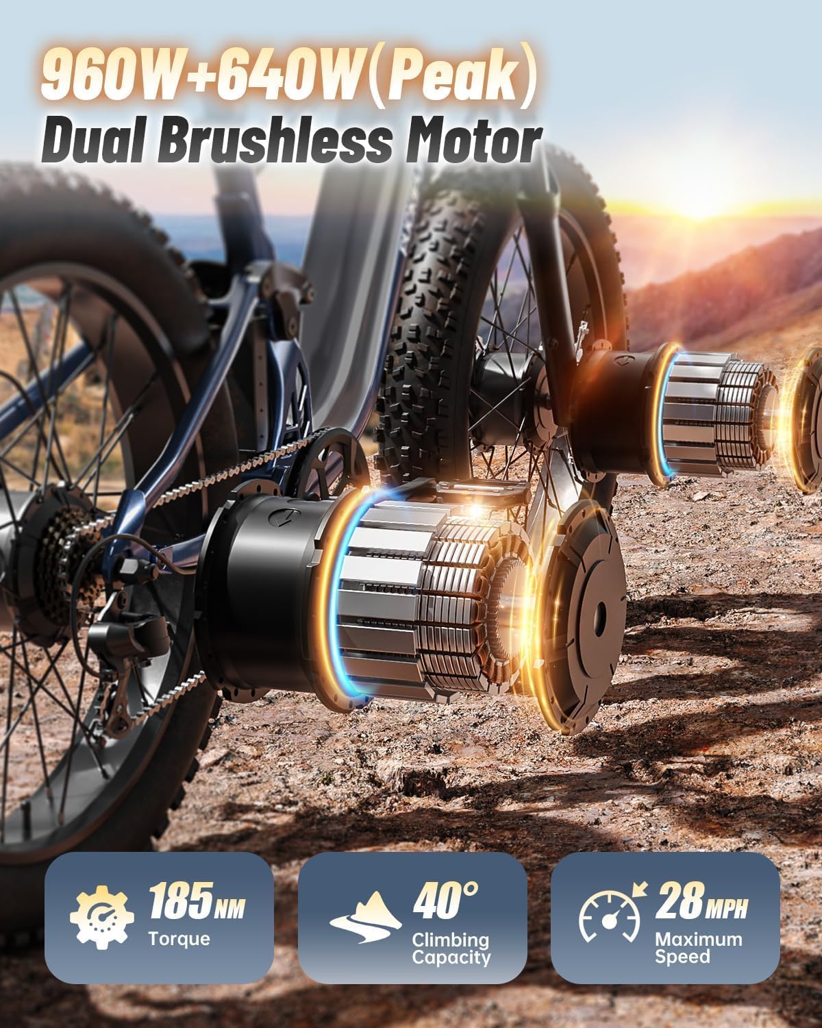 PUCKIPUPPY Dual Motor Electric Bike for Adults 1600W, 48V 20AH Battery with Torque Sensor, Full Suspension, 26' Fat Tire, 28MPH, 80 Mile Range, 8 Speed Mountain Electric Bicycle Golden Retriever Pro