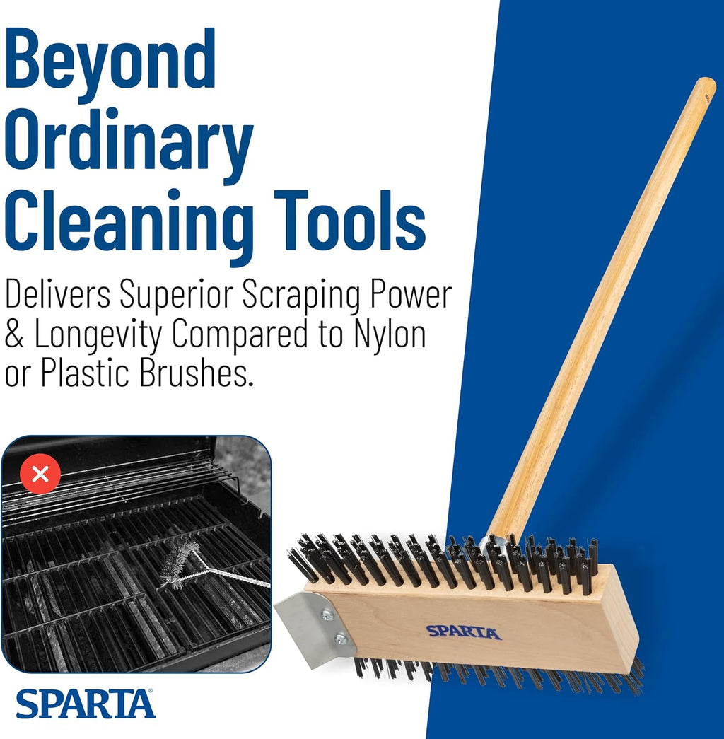 SPARTA 4002600 Stainless Steel Grill Brush, Grill Scraper With Long Handle For Commercial Cleaning, Kitchens, Restaurants, Bathrooms, 30 Inches, Brown, (Pack of 6)